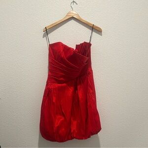 Elegant Red Strapless Dress Stretch Bubble Dress Size XL
